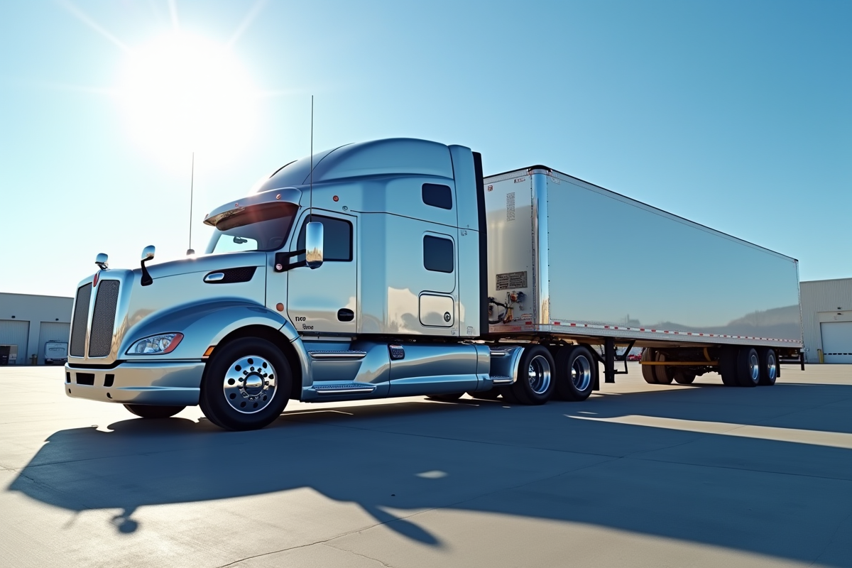 Camion neuf brillant dans un centre logistique moderne