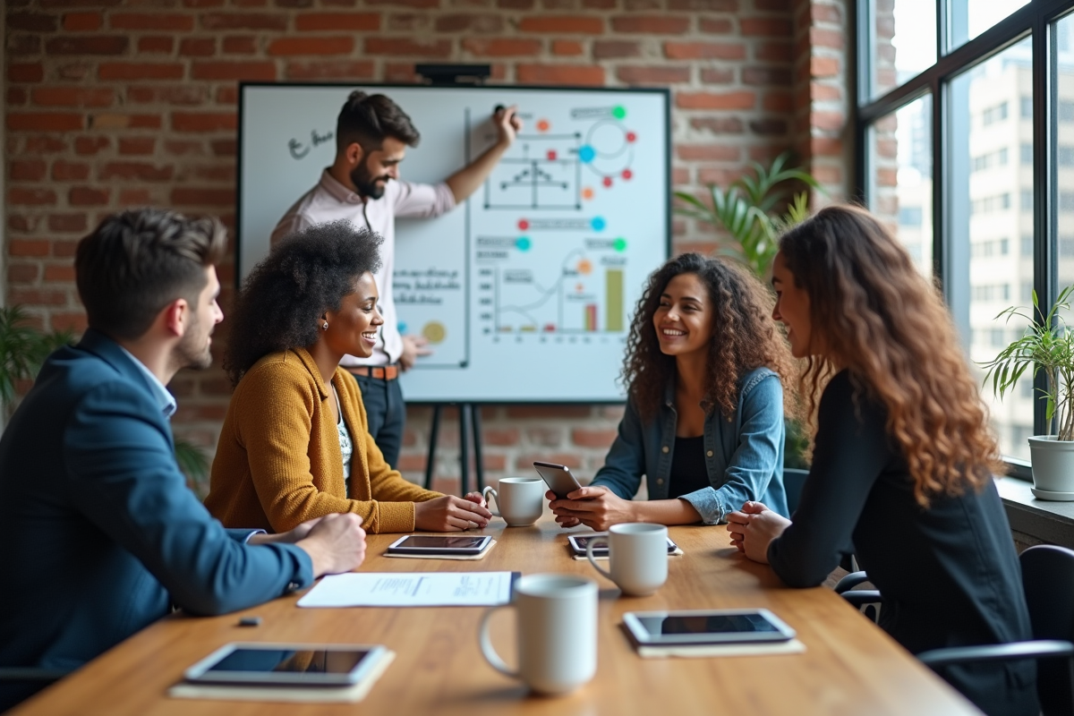 Groupe de jeunes professionnels en réunion collaborative