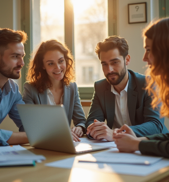 Groupe de jeunes professionnels en réunion à Paris