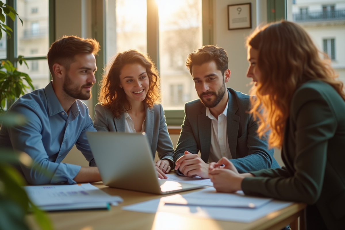 Groupe de jeunes professionnels en réunion à Paris