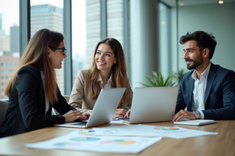 Groupe de professionnels en réunion stratégie marketing