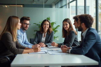 Groupe de professionnels en réunion dans un bureau moderne