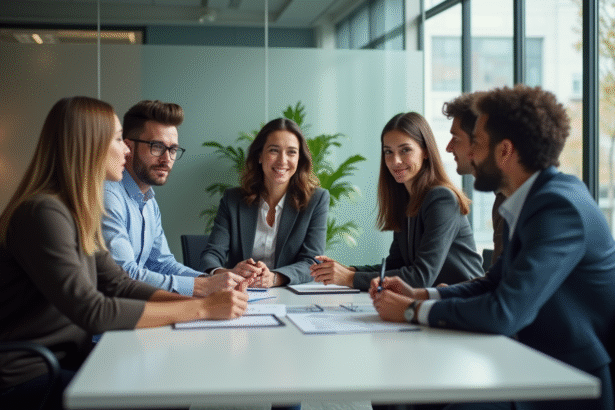 Groupe de professionnels en réunion dans un bureau moderne