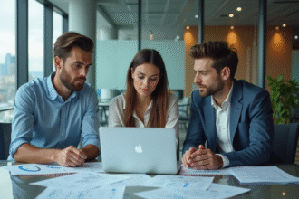 Groupe de professionnels en réunion dans un bureau moderne