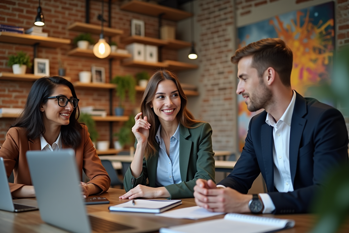 Equipe diversifiee en coworking lors d une formation digitale