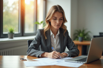 Femme professionnelle remplissant un formulaire d'assurance responsabilité