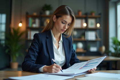 Femme professionnelle en réunion de travail dans un bureau moderne