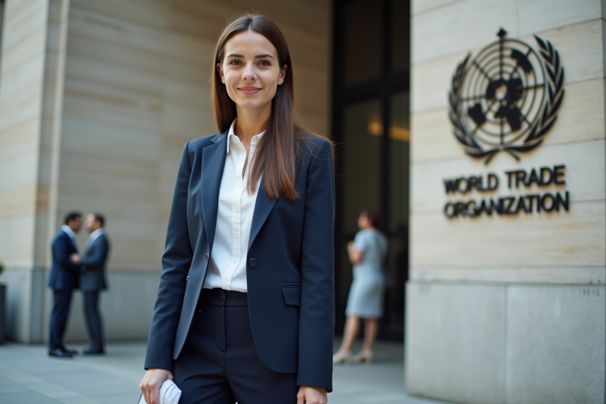 Jeune femme professionnelle devant le siège de l