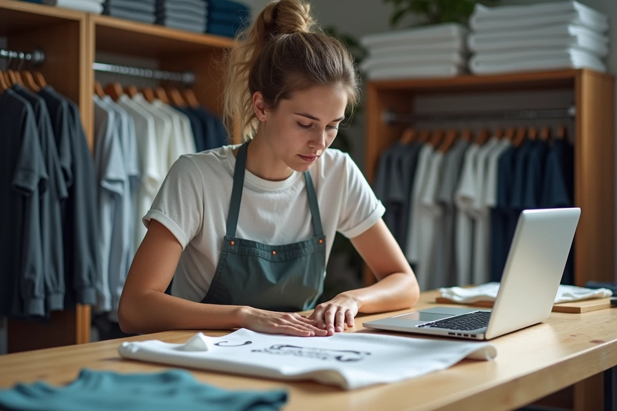 Jeune femme retire le film de transfert d’un hoodie imprimé