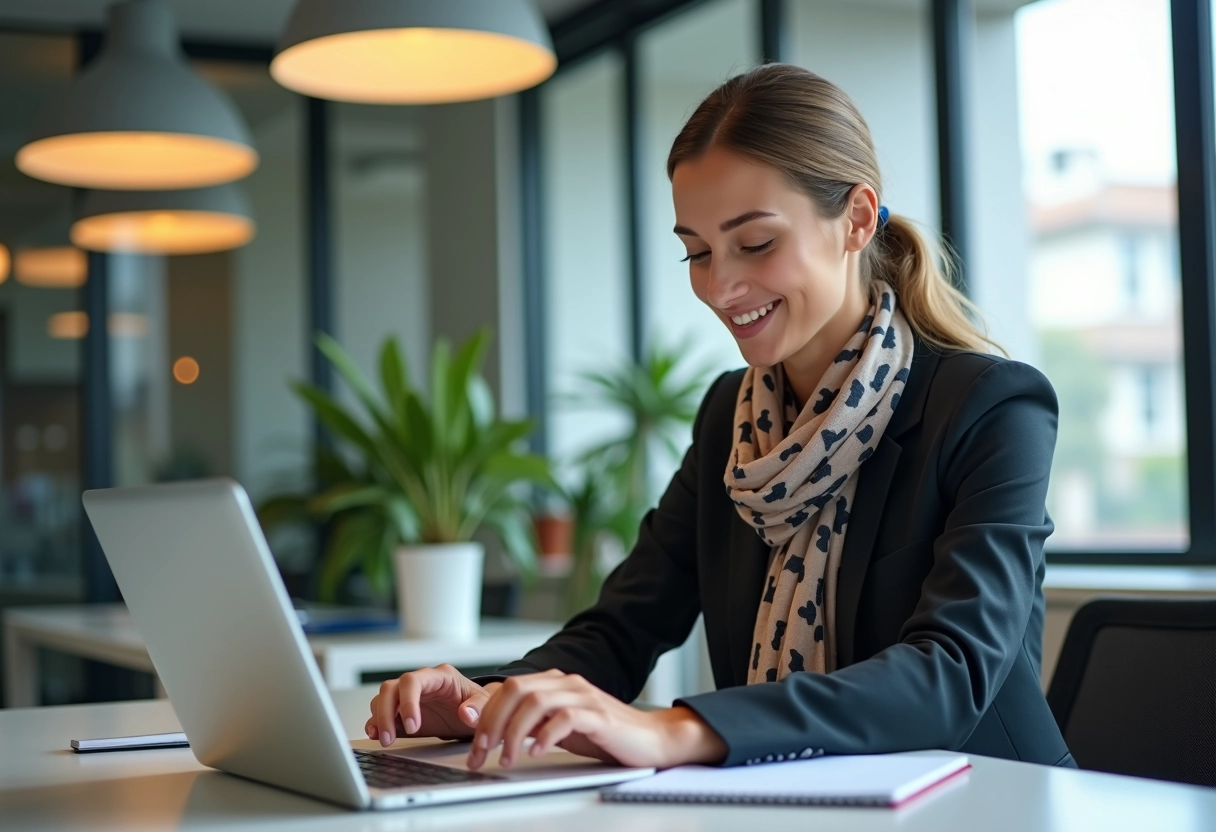 Femme professionnelle en bureau examinant un devis