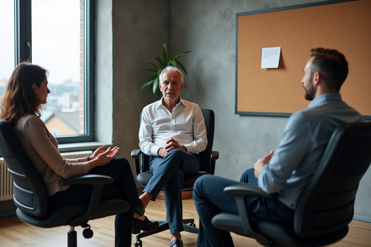 Groupe diversifié en séance de coaching en entreprise
