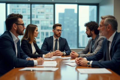 Groupe de professionnels en réunion dans un bureau moderne