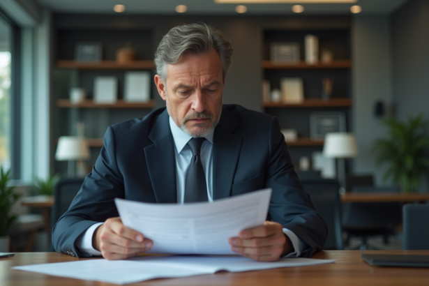 Homme d'affaires en réunion avec documents officiels