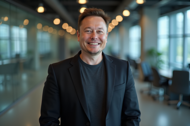 Homme d'affaires ressemblant à Elon Musk en portrait confiant