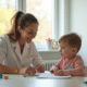 Orthophoniste aidant un enfant dans une salle lumineuse