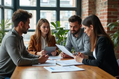 Groupe de professionnels en réunion sur la durabilite