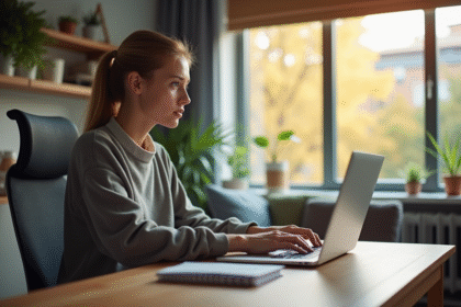Jeune professionnel travaillant à domicile sur un bureau moderne
